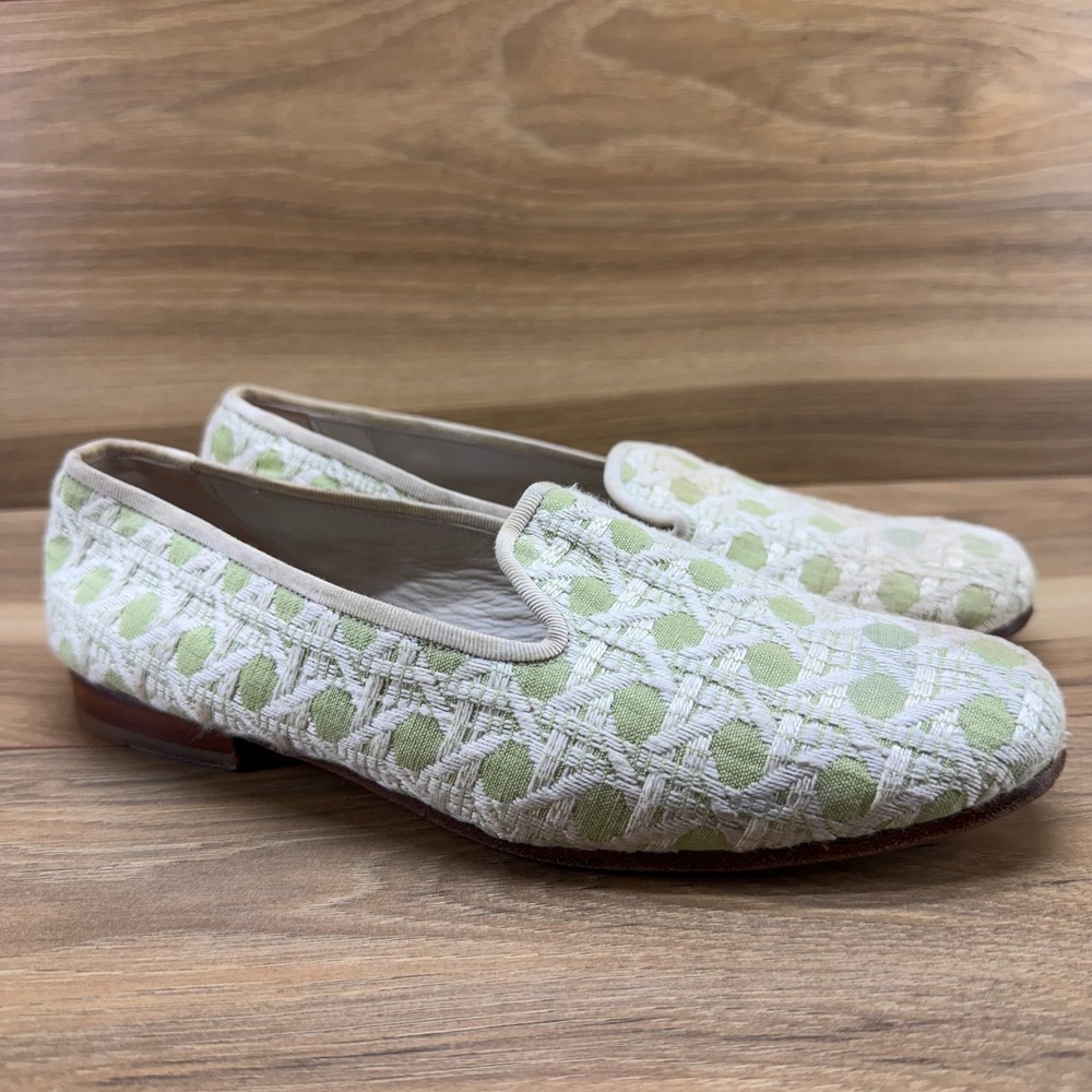Stubbs & Wootton‎ Loafers Womens 7.5 Needlepoint Green Cream Flats Travel